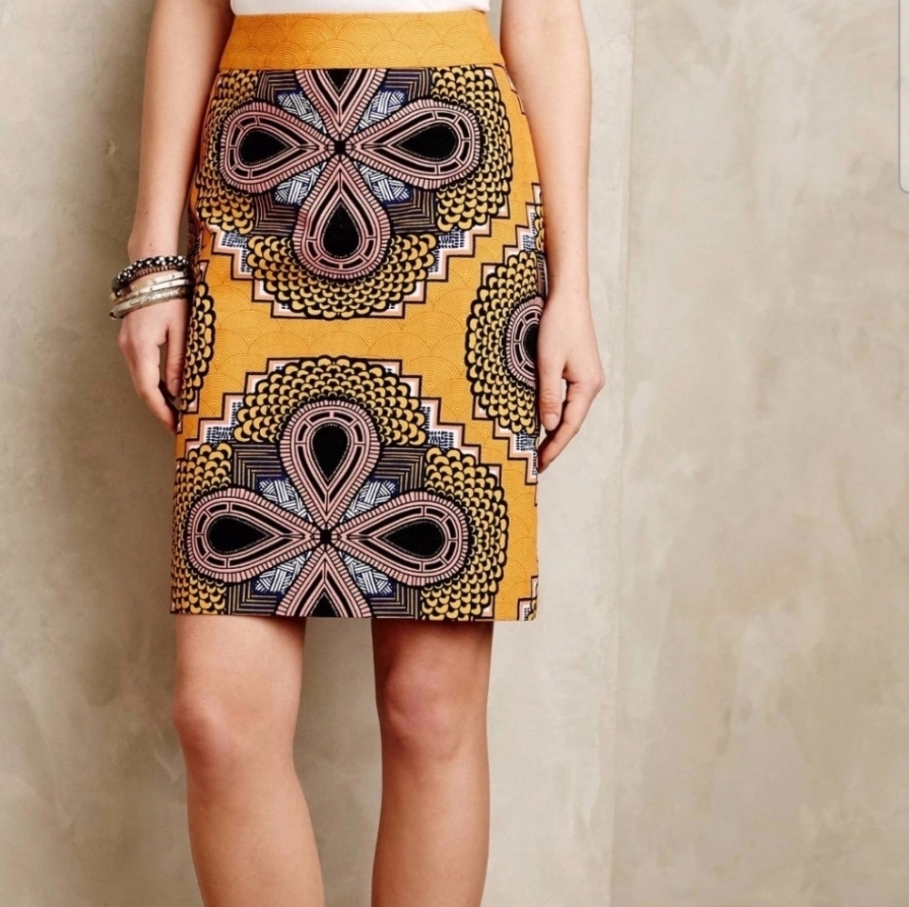 Maeve Clementina Pencil Skirt Size 4 Bold Mustard Yellow Printed